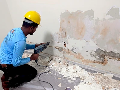 Walls show peeling, cracks, or fading paint